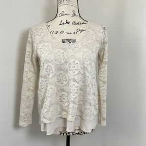 HOLLISTER Ivory Lace Layered Long Sleeve Top Sheer Flower Print S